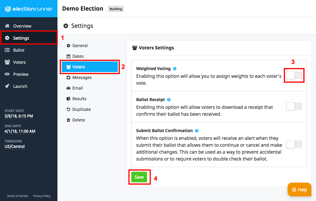 Election Settings - Weighted Voting